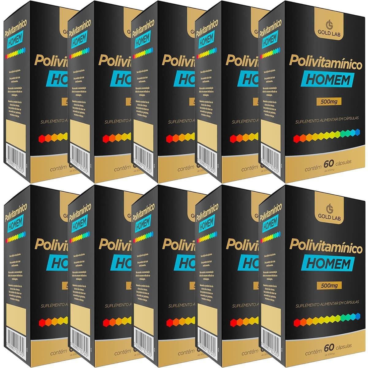 Kit 10X Polivitam�nico Homem - 60 C�psulas - Gold Lab