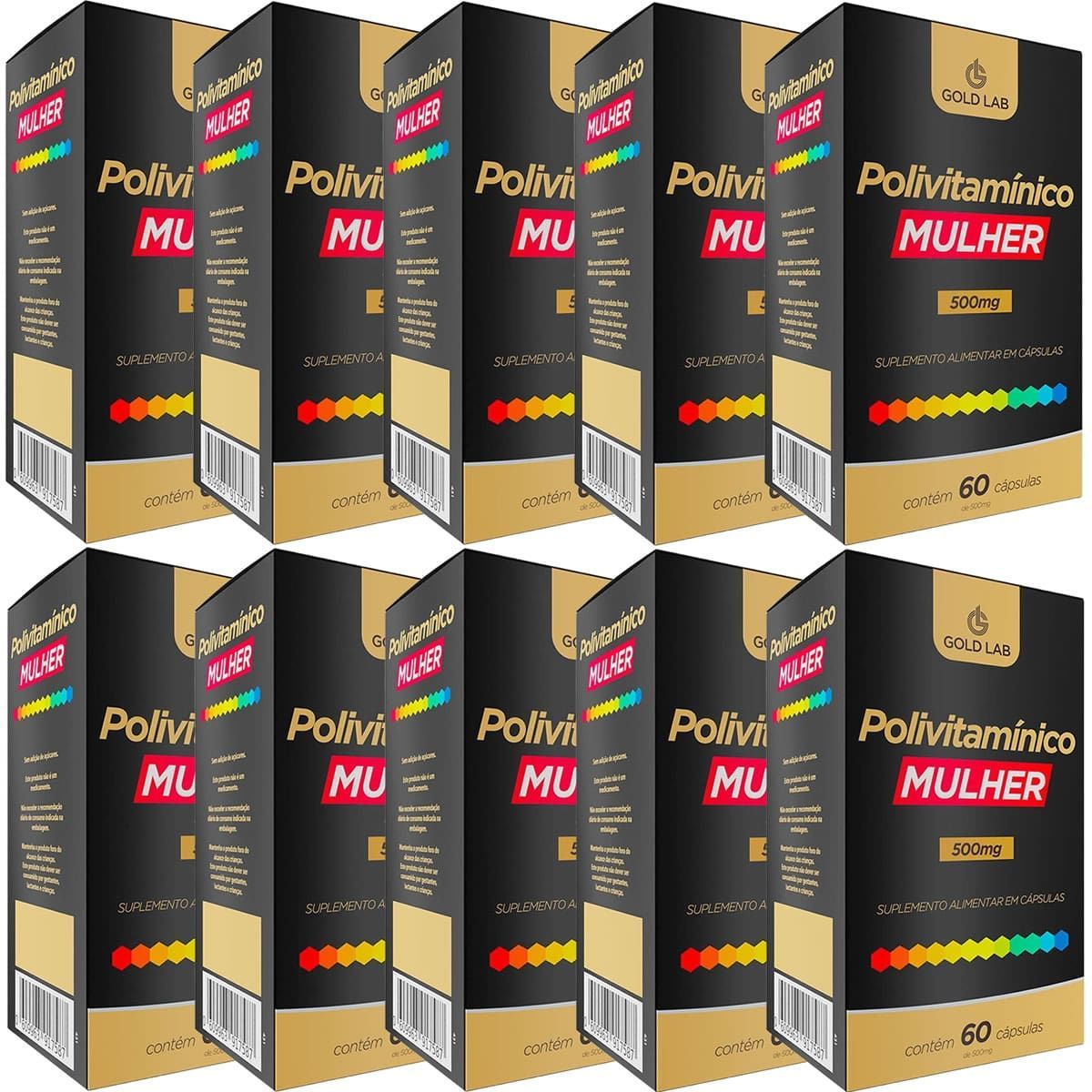 Kit 10X Polivitam�nico Mulher - 60 C�psulas - Gold Lab