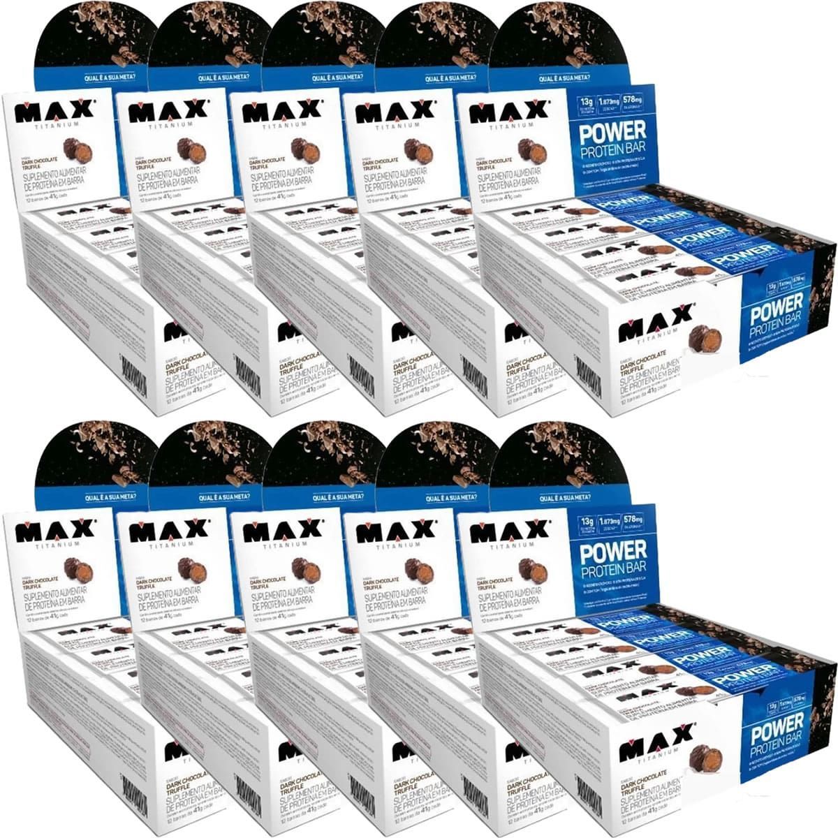 Kit 10X Power Protein Bar - 12 unidades 41g Dark Chocolate Truffle - Max Titanium