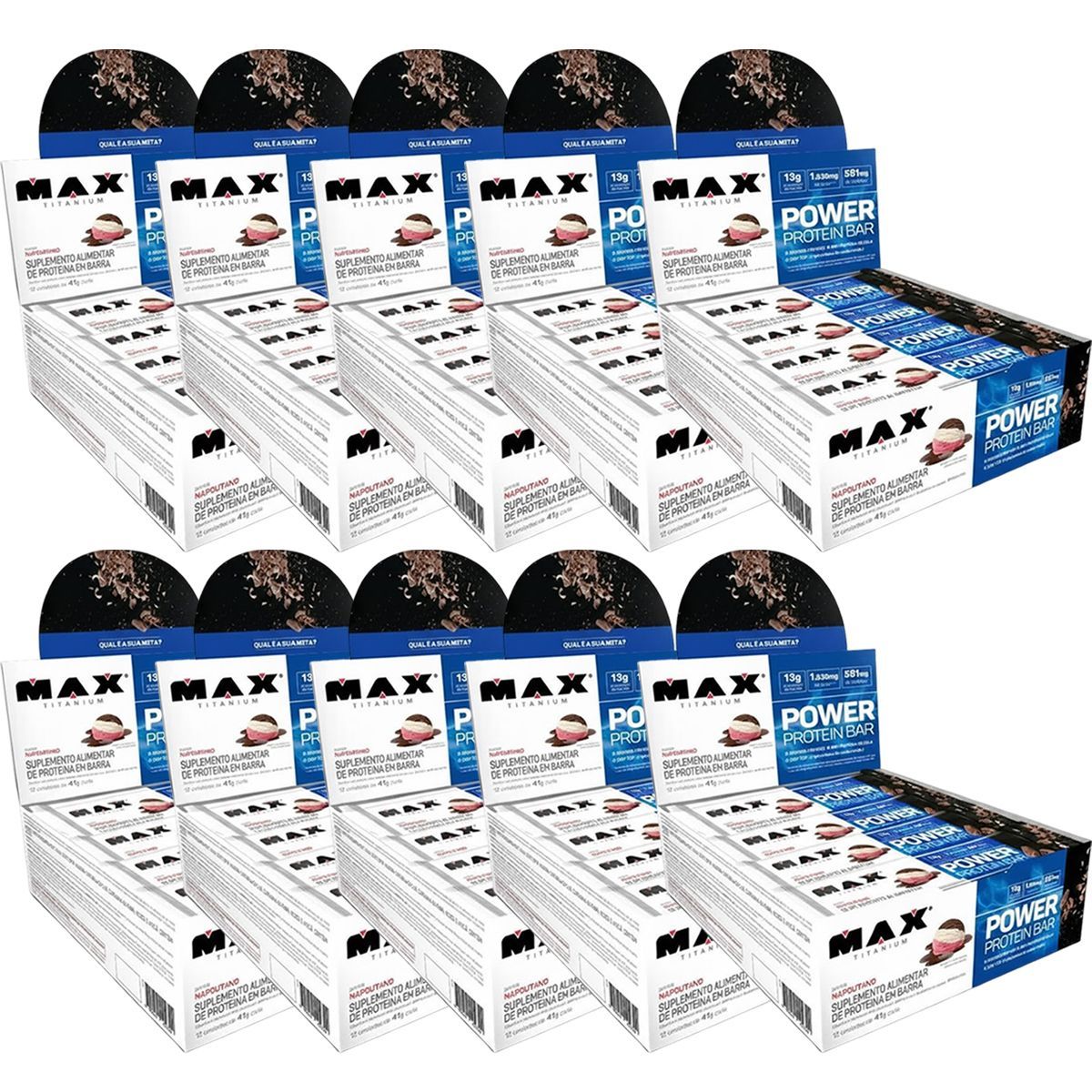 Kit 10X Power Protein Bar - 12 Unidades 41g Napolitano - Max Titanium