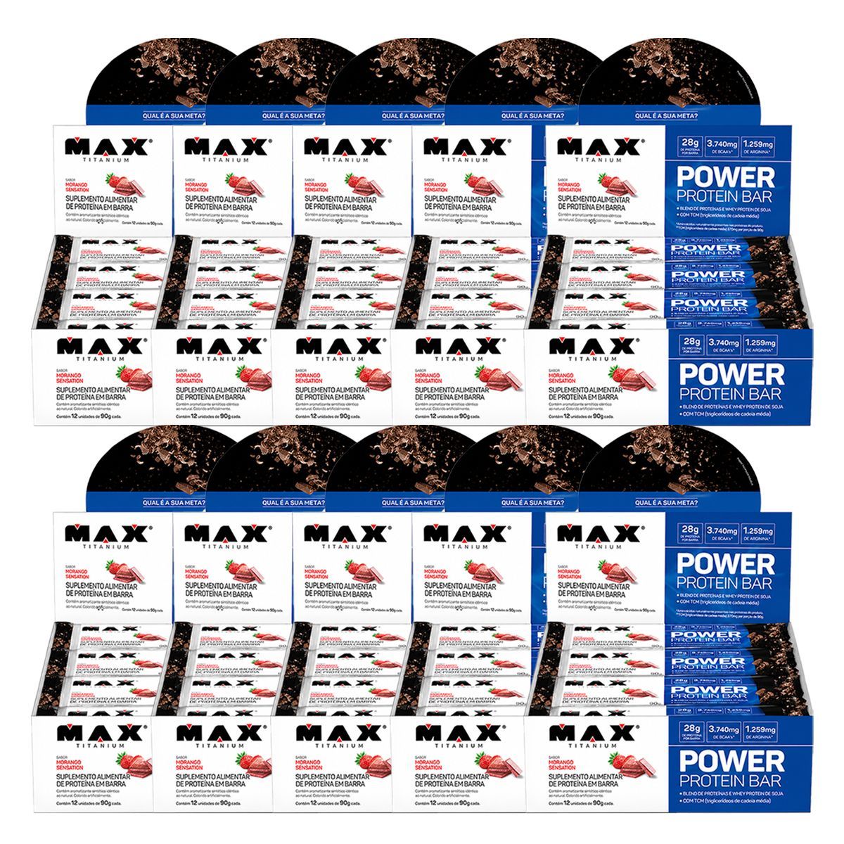Kit 10X Power Protein Bar - 8 unidades 90g Morango Sensation - Max Titanium