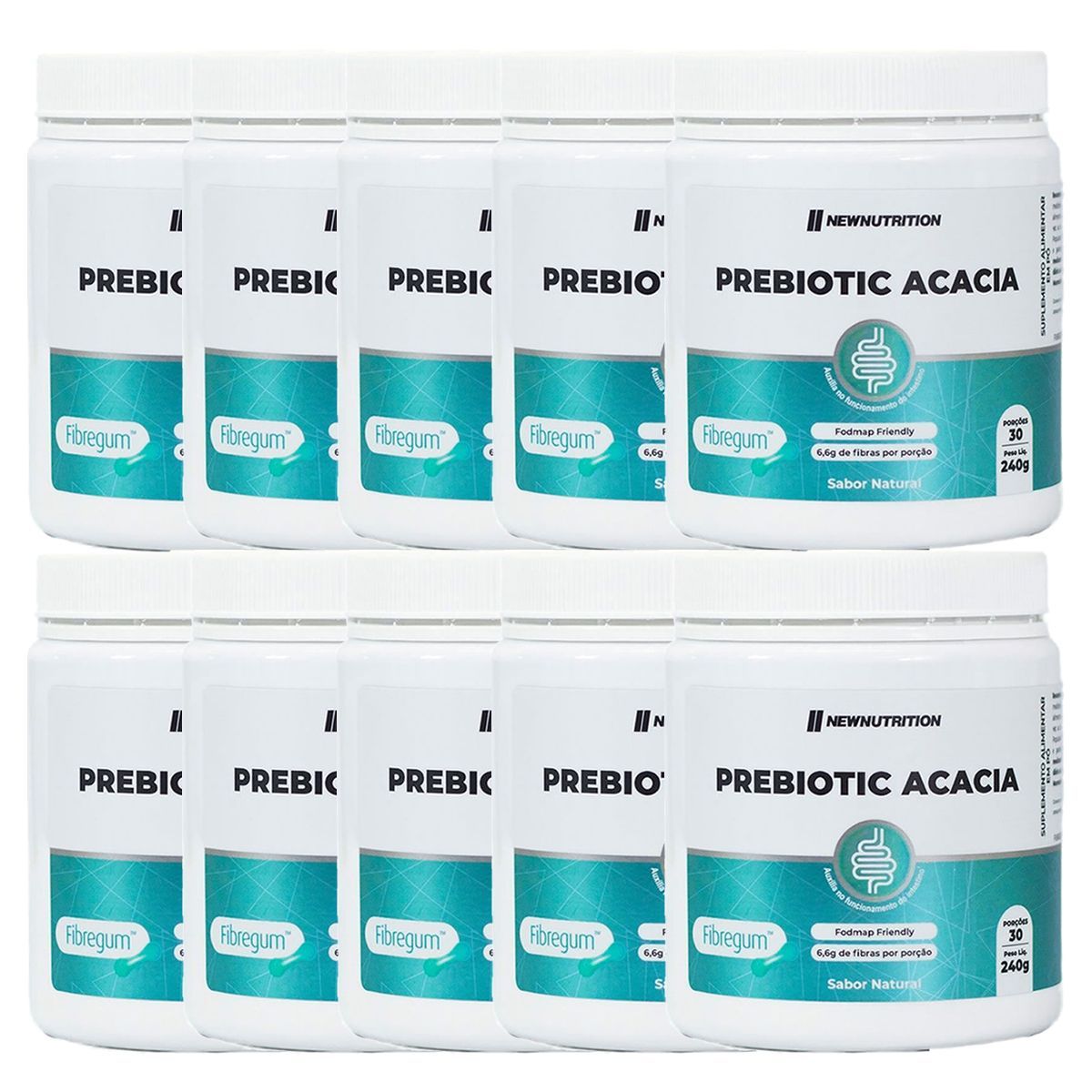 Kit 10X Prebiotic Acacia - 240g Sabor Natural - NewNutrition