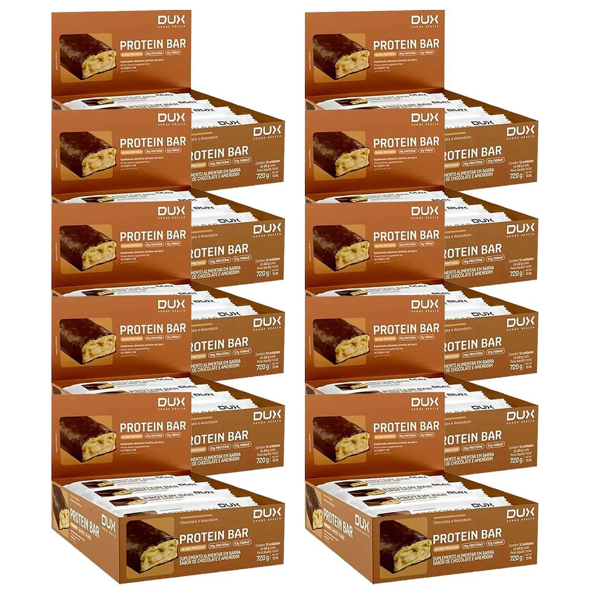 Kit 10X Protein Bar - 12 Unidades 60g Chocolate Com Amendoim - Dux Nutrition