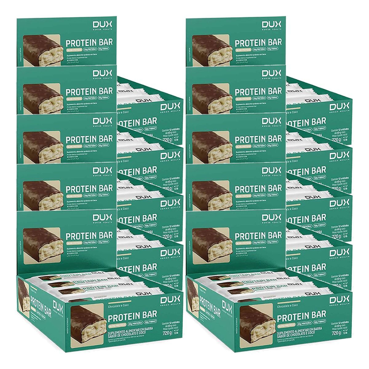 Kit 10X Protein Bar - 12 Unidades 60g Chocolate e Coco - Dux Nutrition