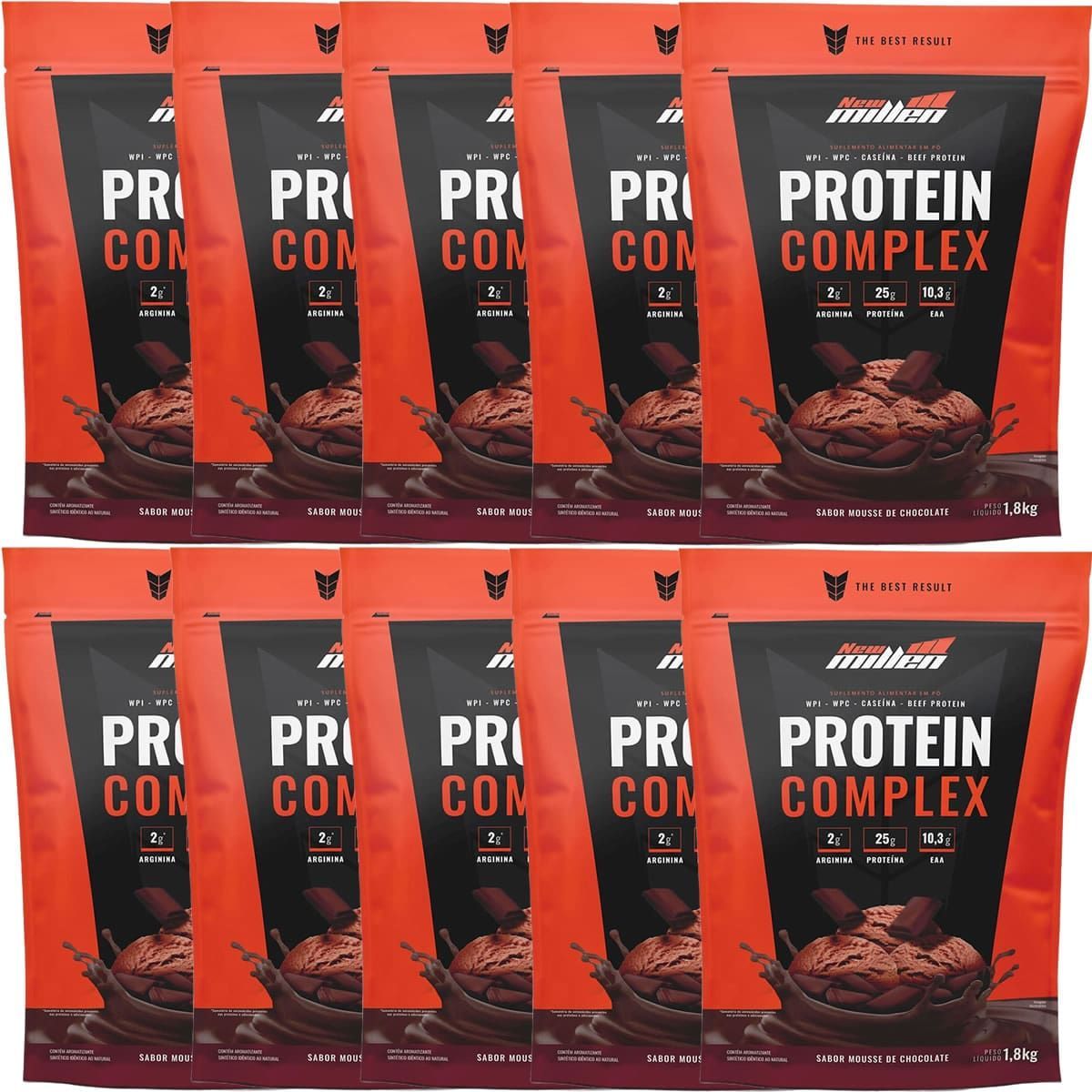 Kit 10X Protein Complex - 1800g Refil Mousse de Chocolate - New Millen