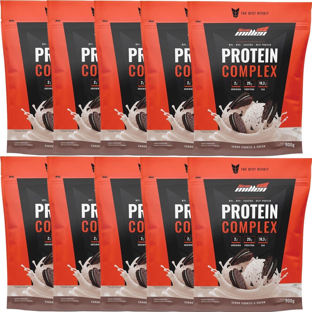 Kit 10X Protein Complex - 900g Refil Cookies & Cream - New Millen