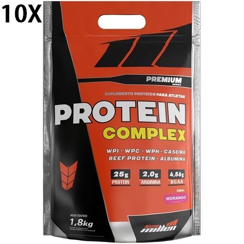 Kit 10X Protein Complex Premium - 1800g Refil Morango - New Millen