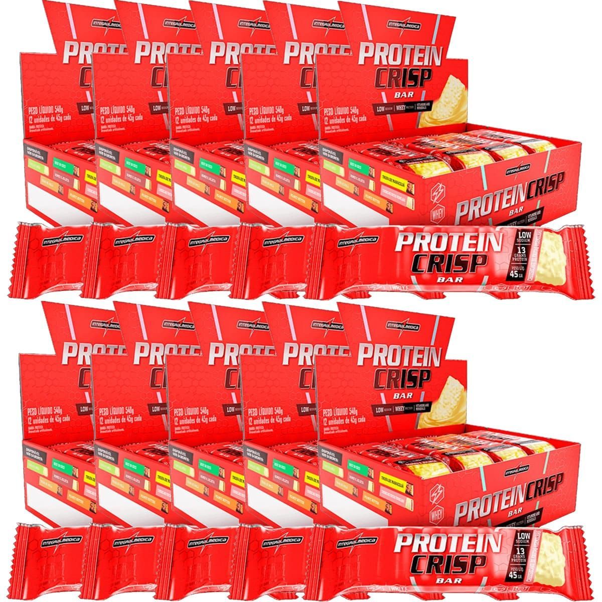 Kit 10X Protein Crisp Bar - 12 Unidades 45g Cheesecake Frutas Vermelhas - IntegralM�dica