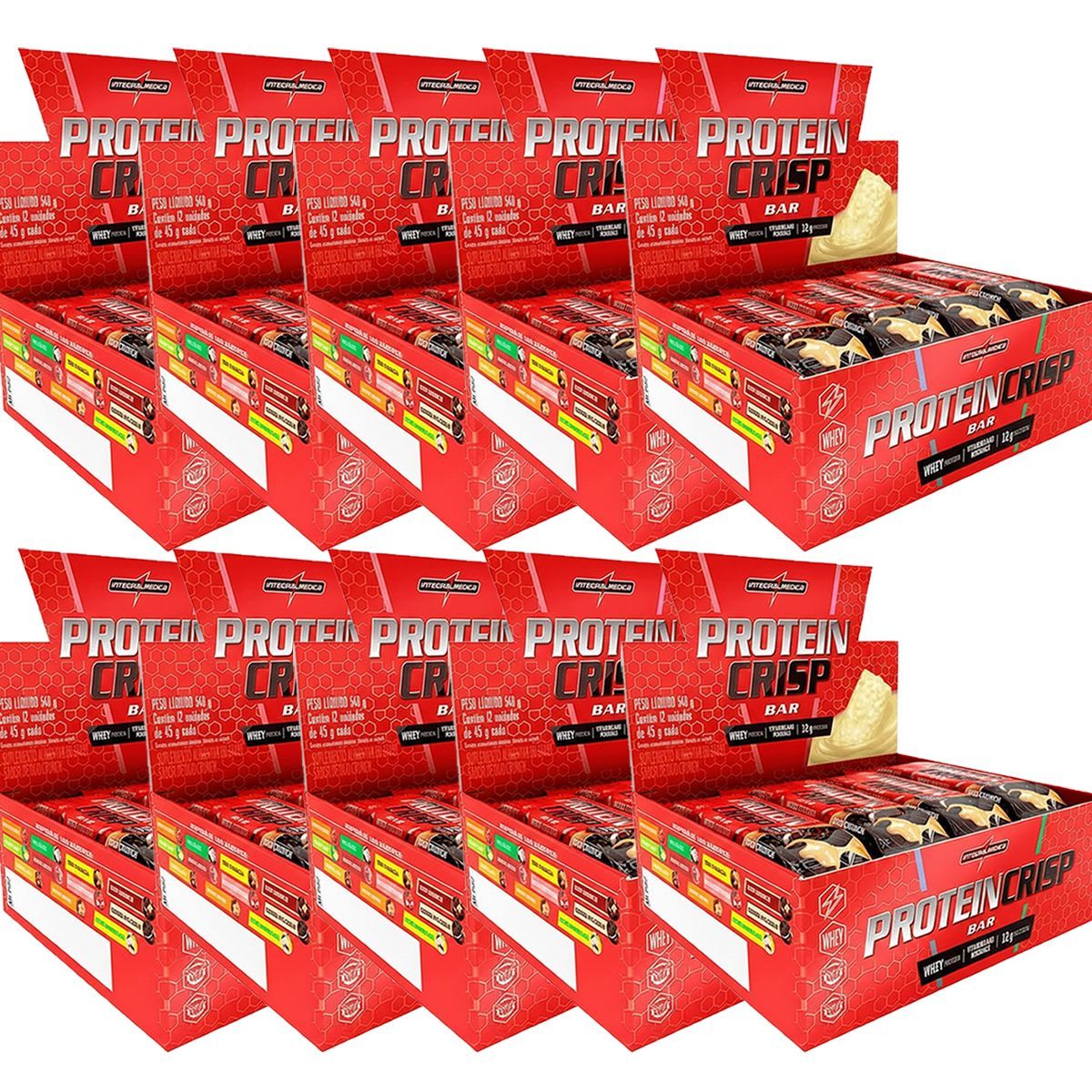 Kit 10X Protein Crisp Bar - 12 Unidades 45g Duo Crunch - IntegralM�dica