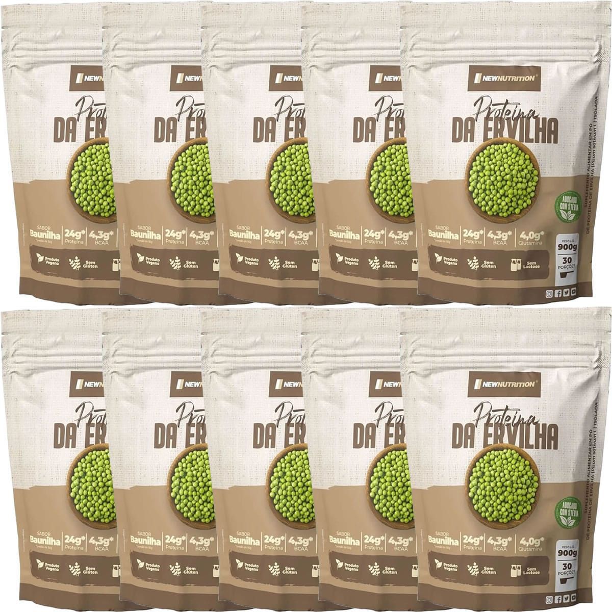 Kit 10X Prote�na da Ervilha - 900g Refil Baunilha - NewNutrition