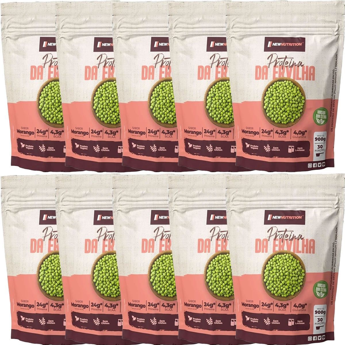 Kit 10X Prote�na da Ervilha - 900g Refil Morango - NewNutrition