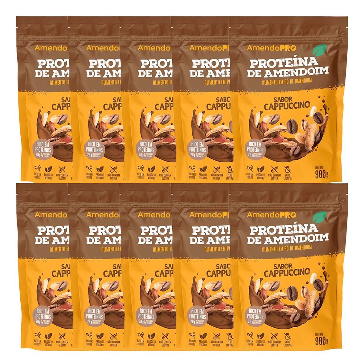 Kit 10X Proteina de Amendoim - 900g Refil Cappuccino - AmendoPro