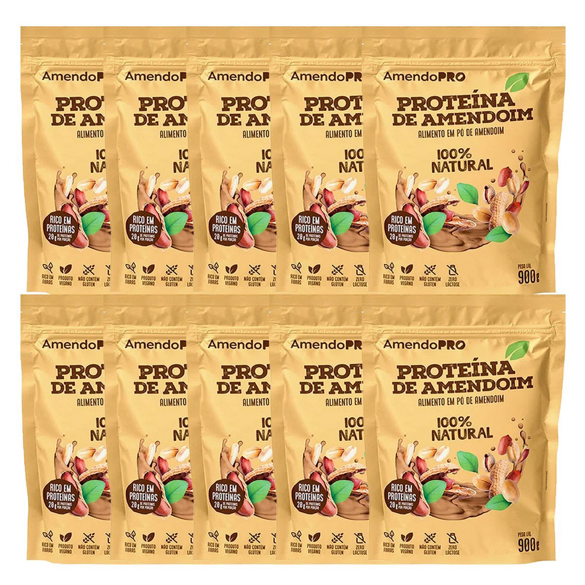 Kit 10X Proteina de Amendoim - 900g Refil Natural - AmendoPro