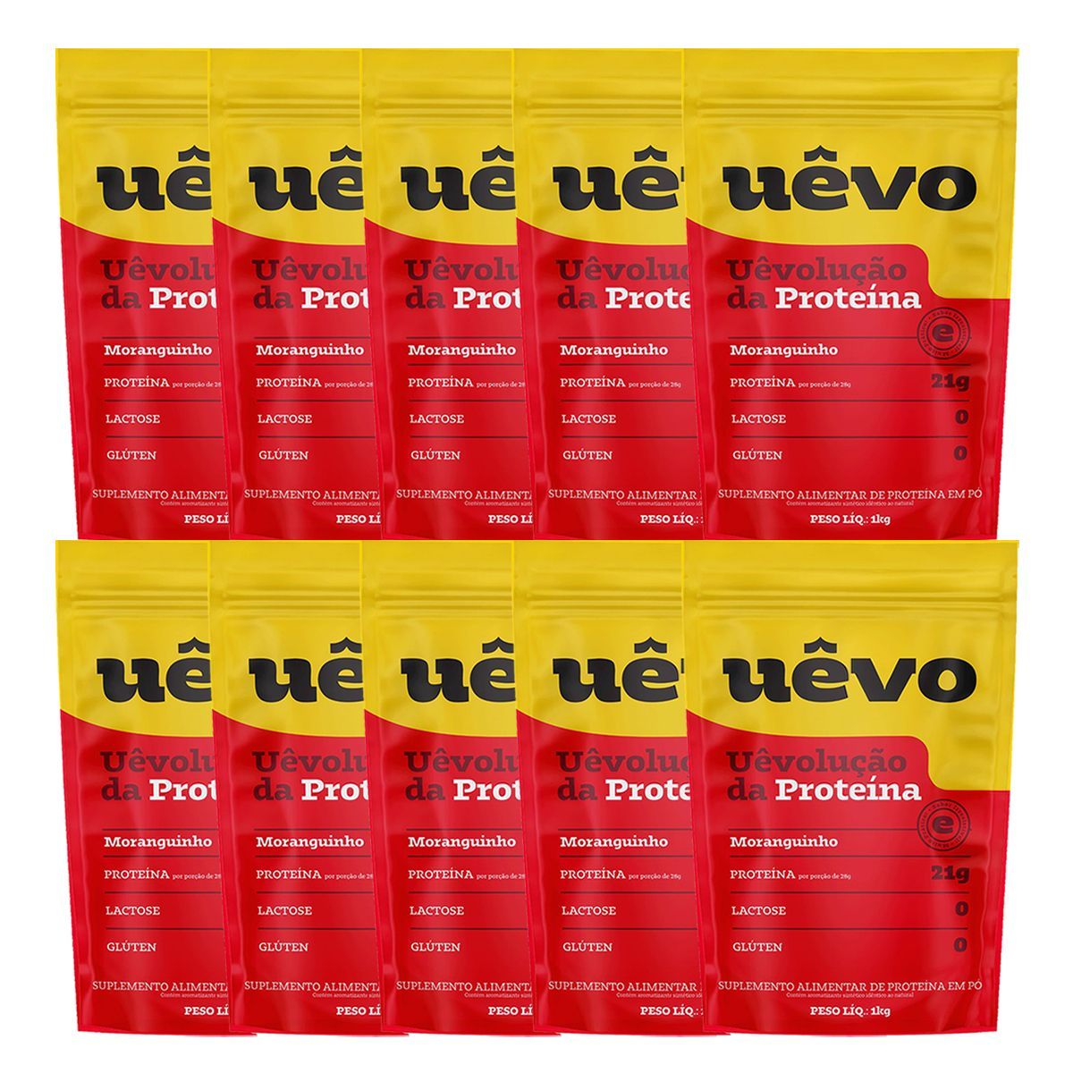 Kit 10X Prote�na U�vo - 1000g Refil Morango - U�vo