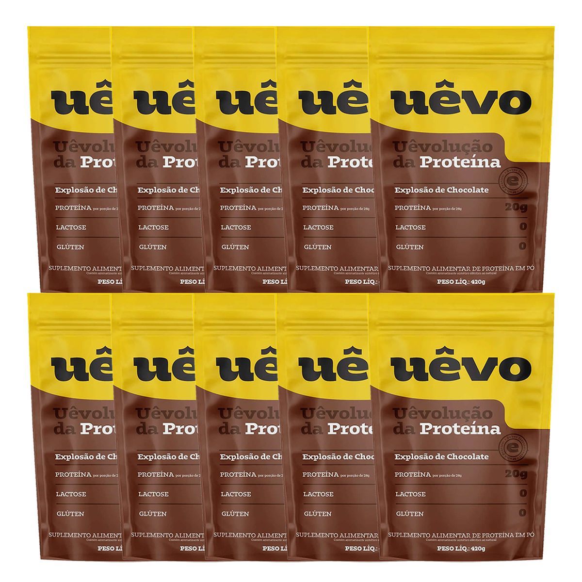 Kit 10X Prote�na U�vo - 420g Refil Chocolate - U�vo