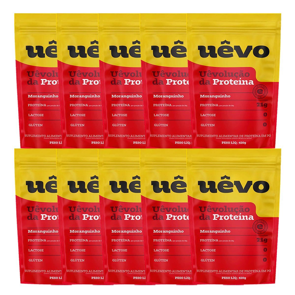 Kit 10X Prote�na U�vo - 420g Refil Morango - U�vo