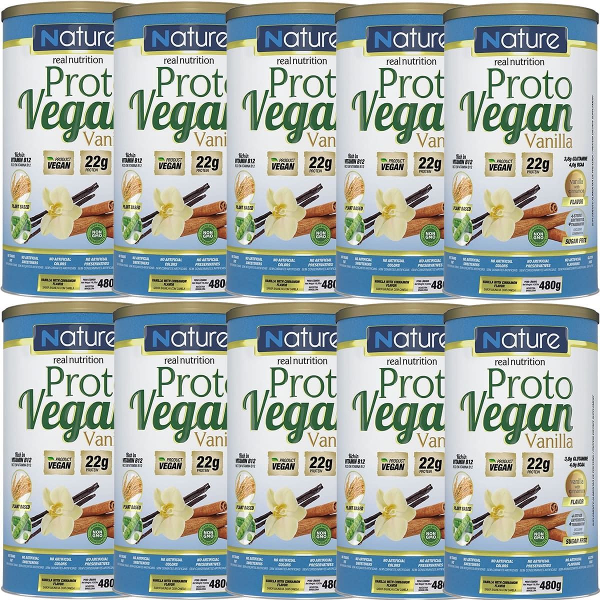 Kit 10X Proto Vegan - 480g Baunilha Com Canela - Nature