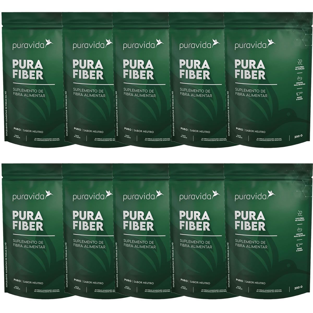 Kit 10X Pura Fiber - 250g Refil Neutro - Puravida