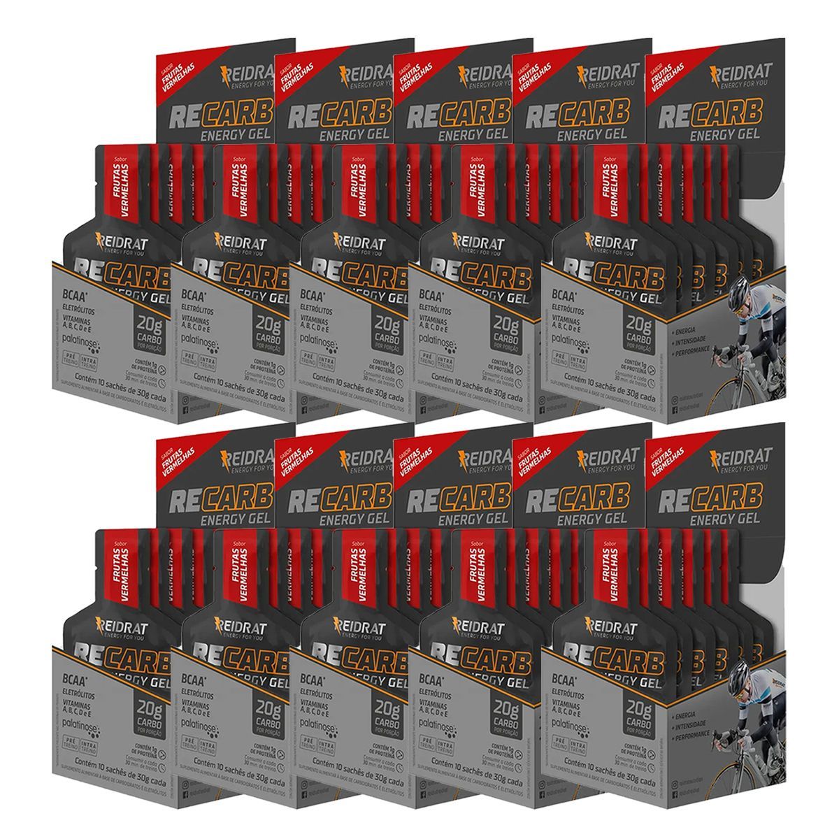 Kit 10X Recarb Energy Gel - 10 Sach�s de 30g Frutas Vermelhas - Reidrat