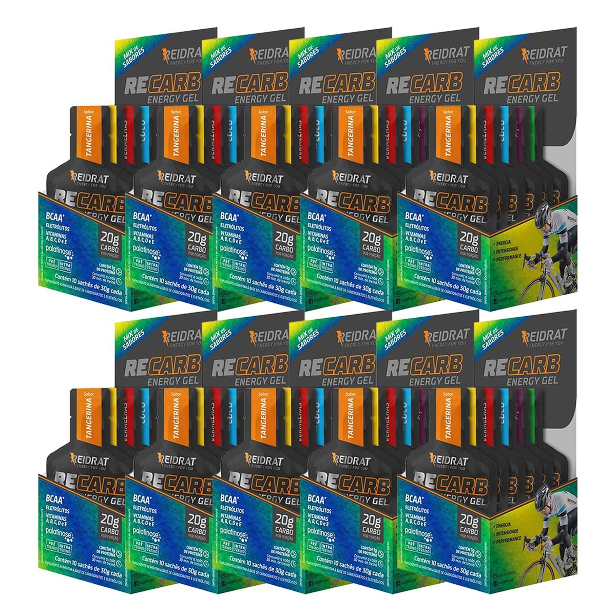 Kit 10X Recarb Energy Gel - 10 Sach�s de 30g Mix de Sabores - Reidrat