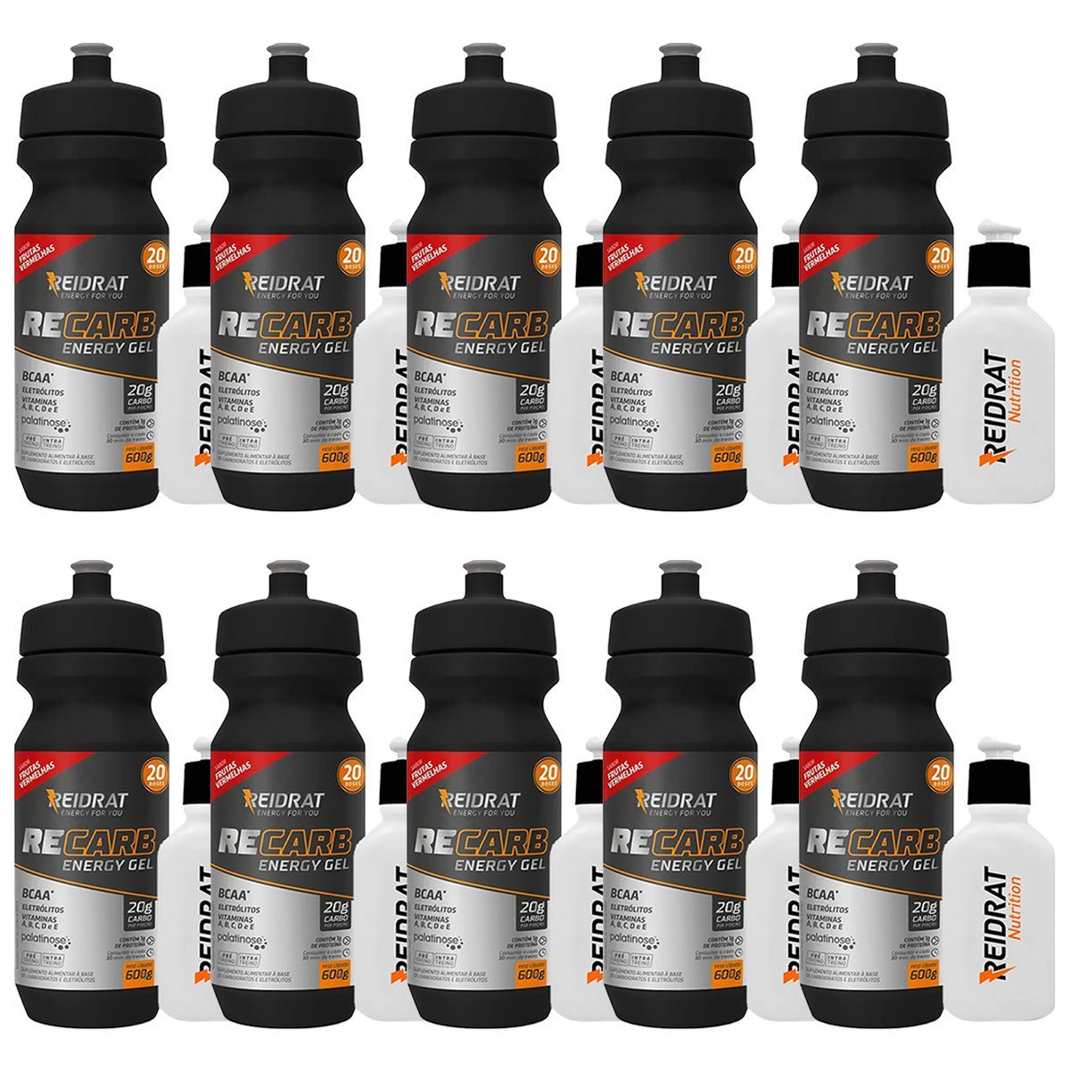 Kit 10X Recarb Energy Gel Squeeze + Mini Squeeze 100 ml - 600g Frutas Vermelhas - Reidrat