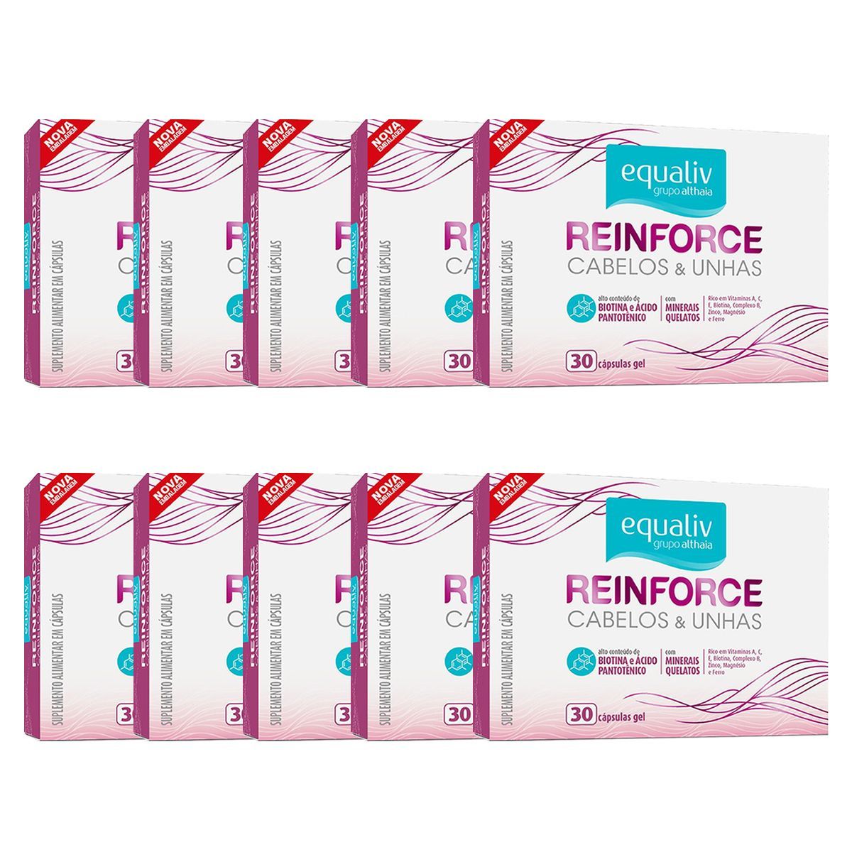 Kit 10X Reinforce Cabelos e Unhas - 30 C�psulas Gel - Equaliv