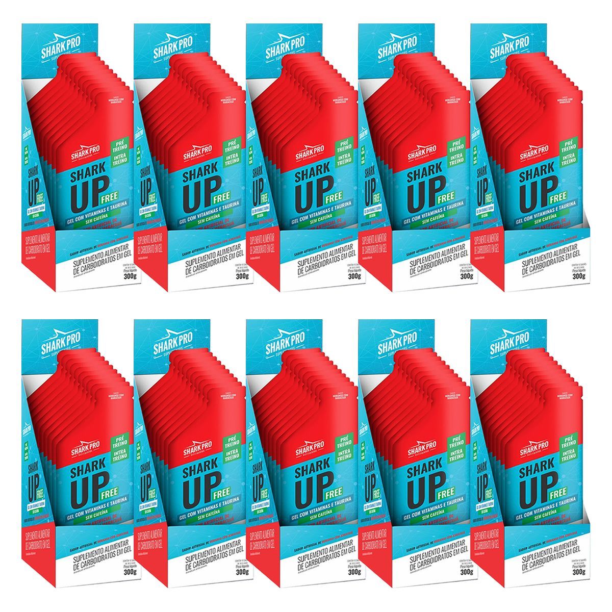 Kit 10X Shark-up Free - 10 Sach�s 30g Morango com Maracuj� - Shark Pro