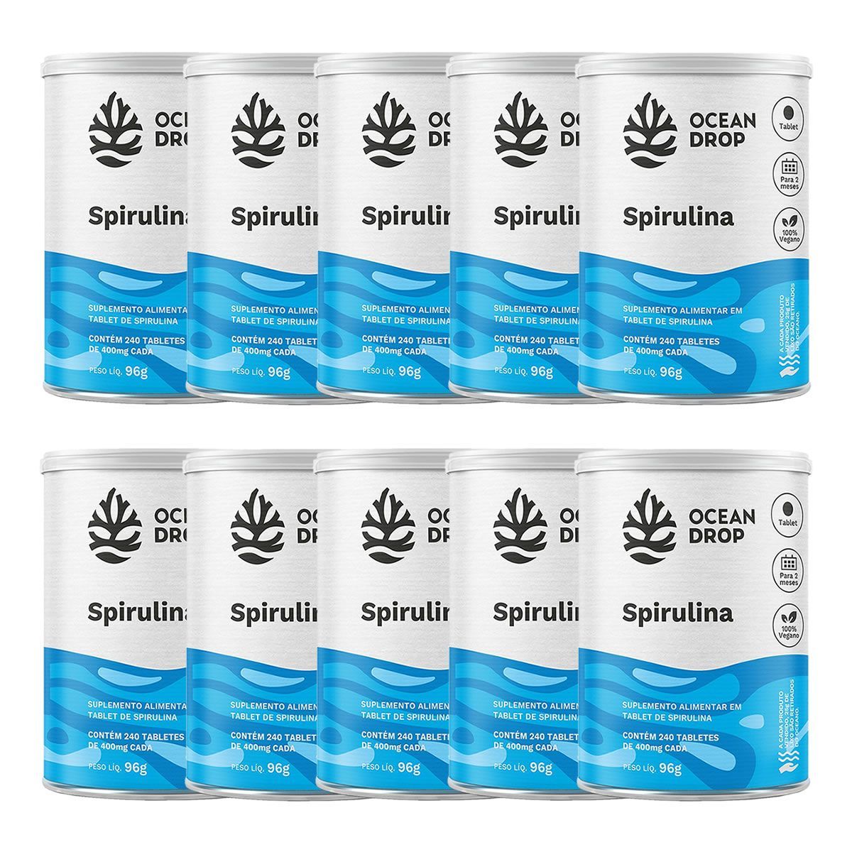 Kit 10X Spirulina - 240 Tabletes - Ocean Drop