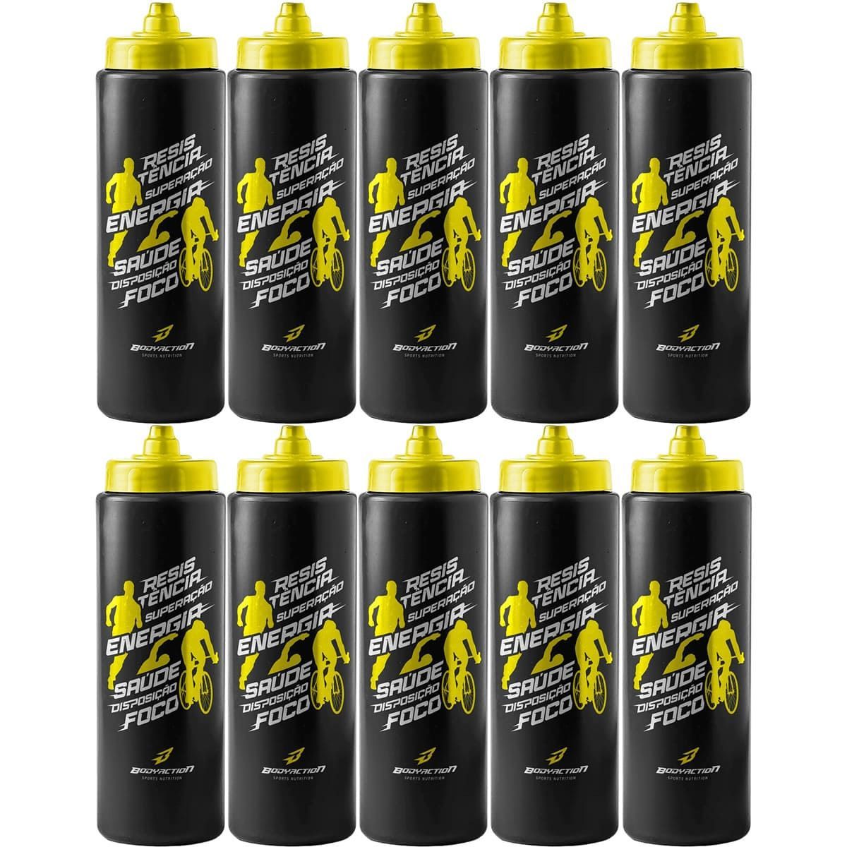 Kit 10X Squeeze Endurance - 800ml Preto/Amarelo - BodyAction