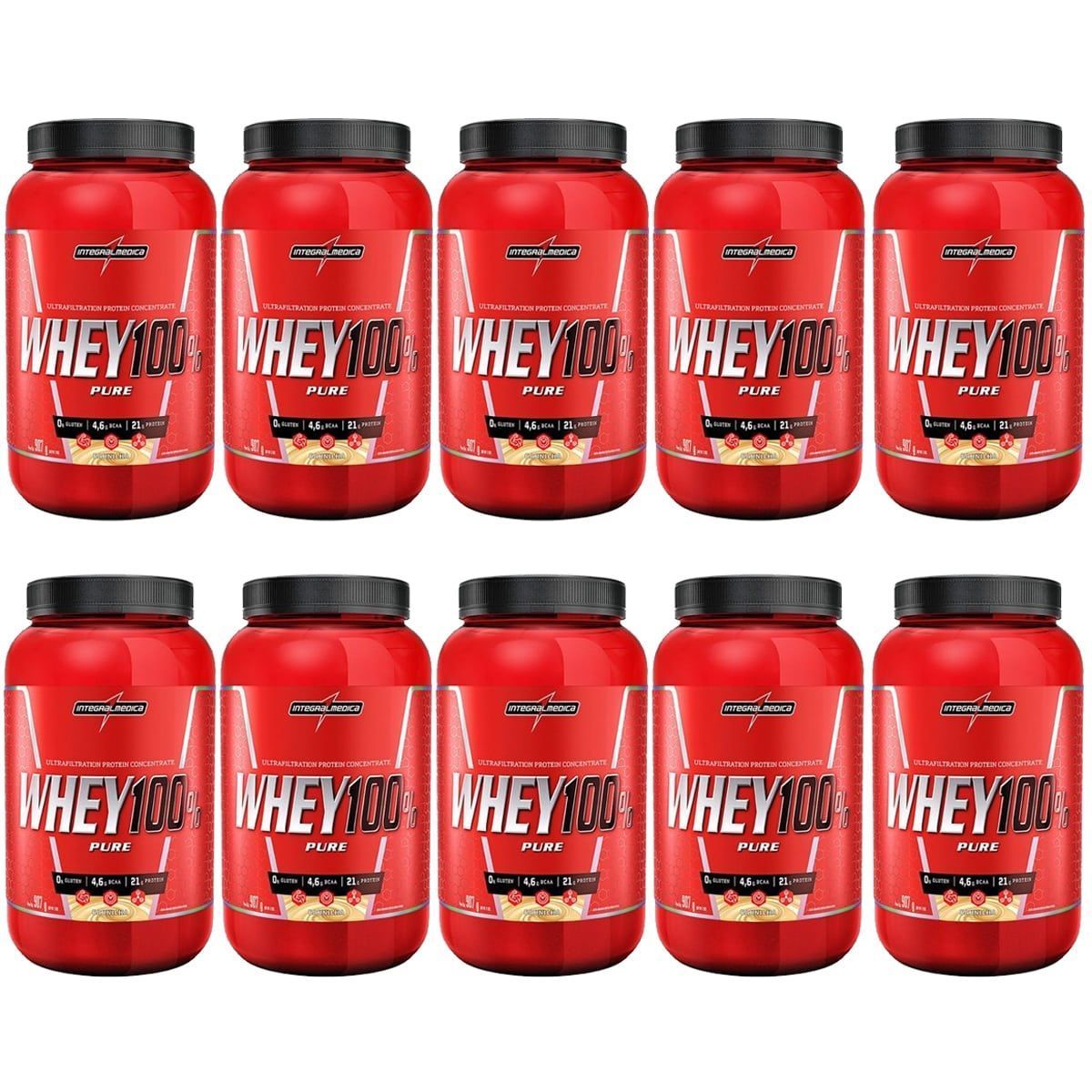 Kit 10X Super Whey 100% Pure - 907g Baunilha - IntegralM�dica