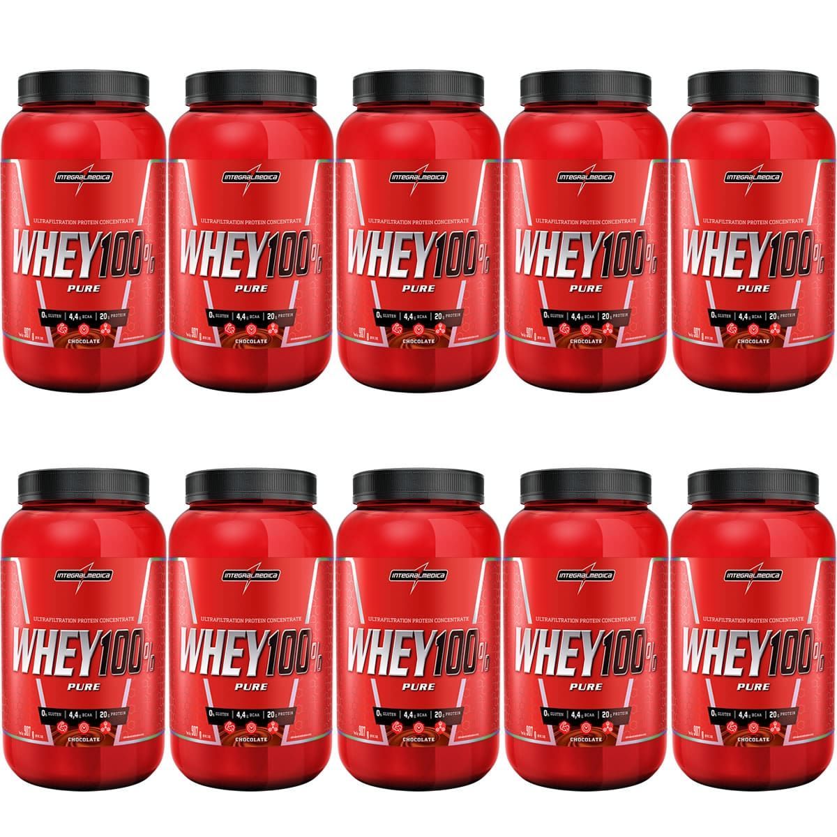 Kit 10X Super Whey 100% Pure - 907g Chocolate - IntegralM�dica
