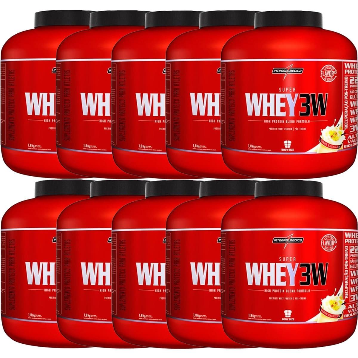 Kit 10X Super Whey 3W - 1800g Baunilha - IntegralM�dica