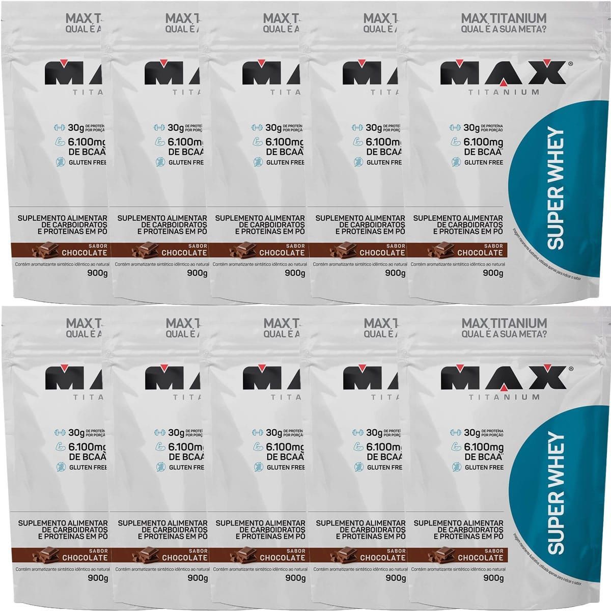Kit 10X Super Whey - 900g Chocolate Refil - Max Titanium