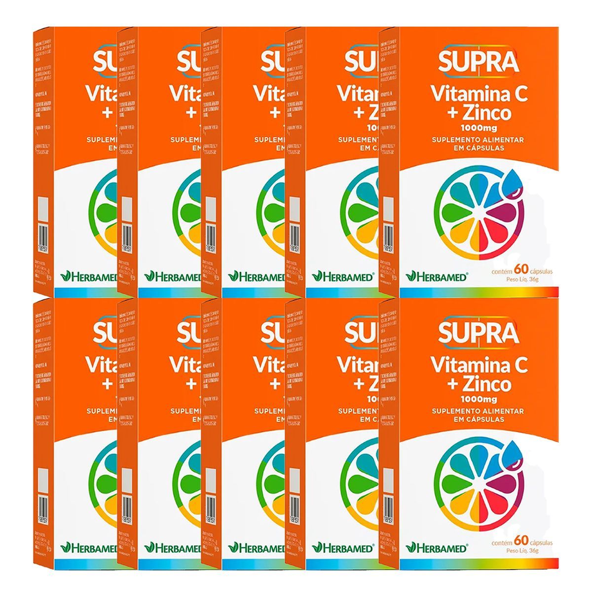 Kit 10X Supra Vitamina C + Zinco - 60 C�psulas - Herbamed