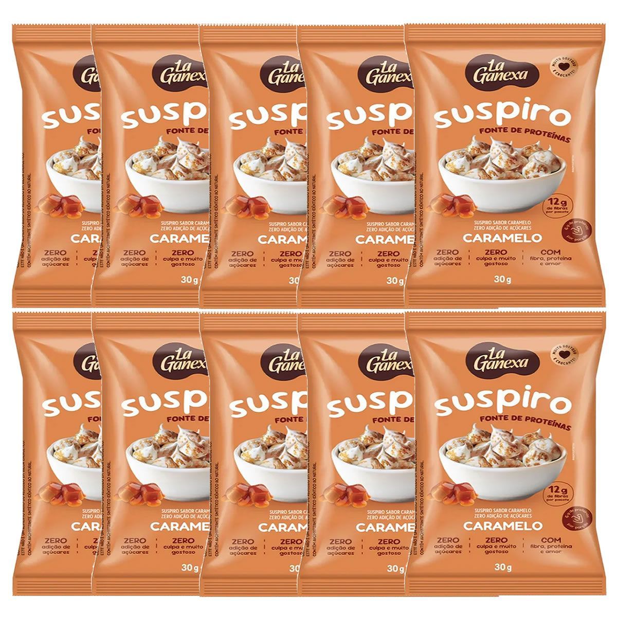 Kit 10X Suspiro Prote�co - 30g Caramelo - La Ganexa