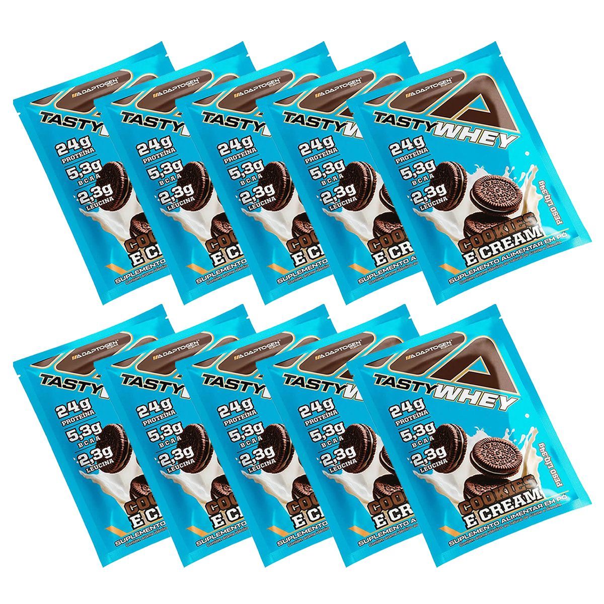 Kit 10X Tasty Whey 3W - 1 Sach� 34g Cookies & Cream - Adaptogen