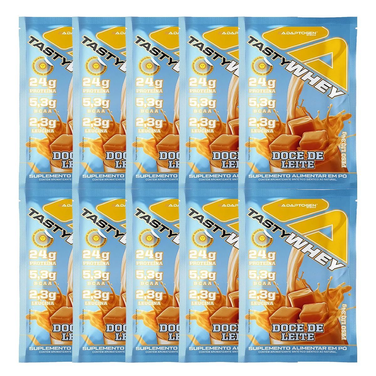 Kit 10X Tasty Whey 3W - 1 Sach� 34g Doce de Leite - Adaptogen