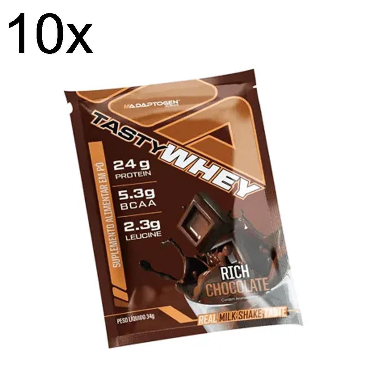 Kit 10X Tasty Whey 3W - 1 Sach� 34g Rich Chocolate - Adaptogen