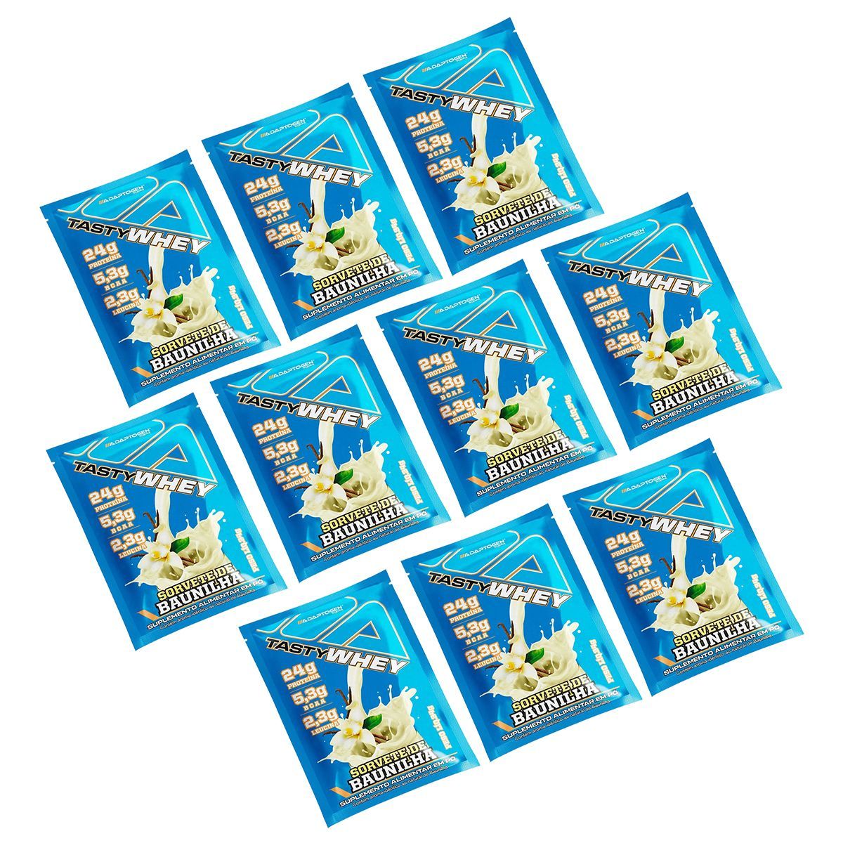 Kit 10X Tasty Whey 3W - 1 Sach� 34g Sorvete de Baunilha - Adaptogen
