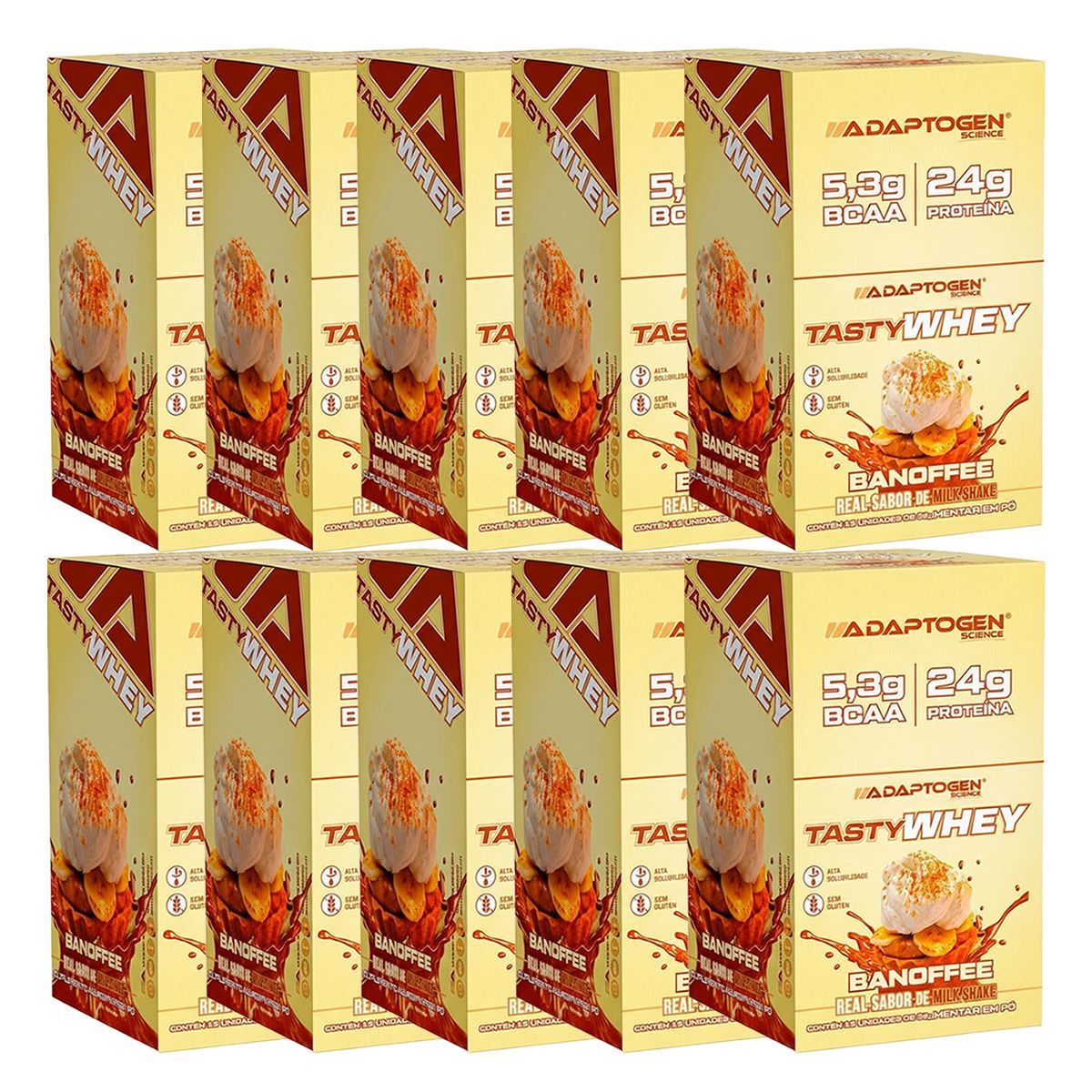 Kit 10X Tasty Whey 3W - 12 Sach�s 32g Banoffee - Adaptogen
