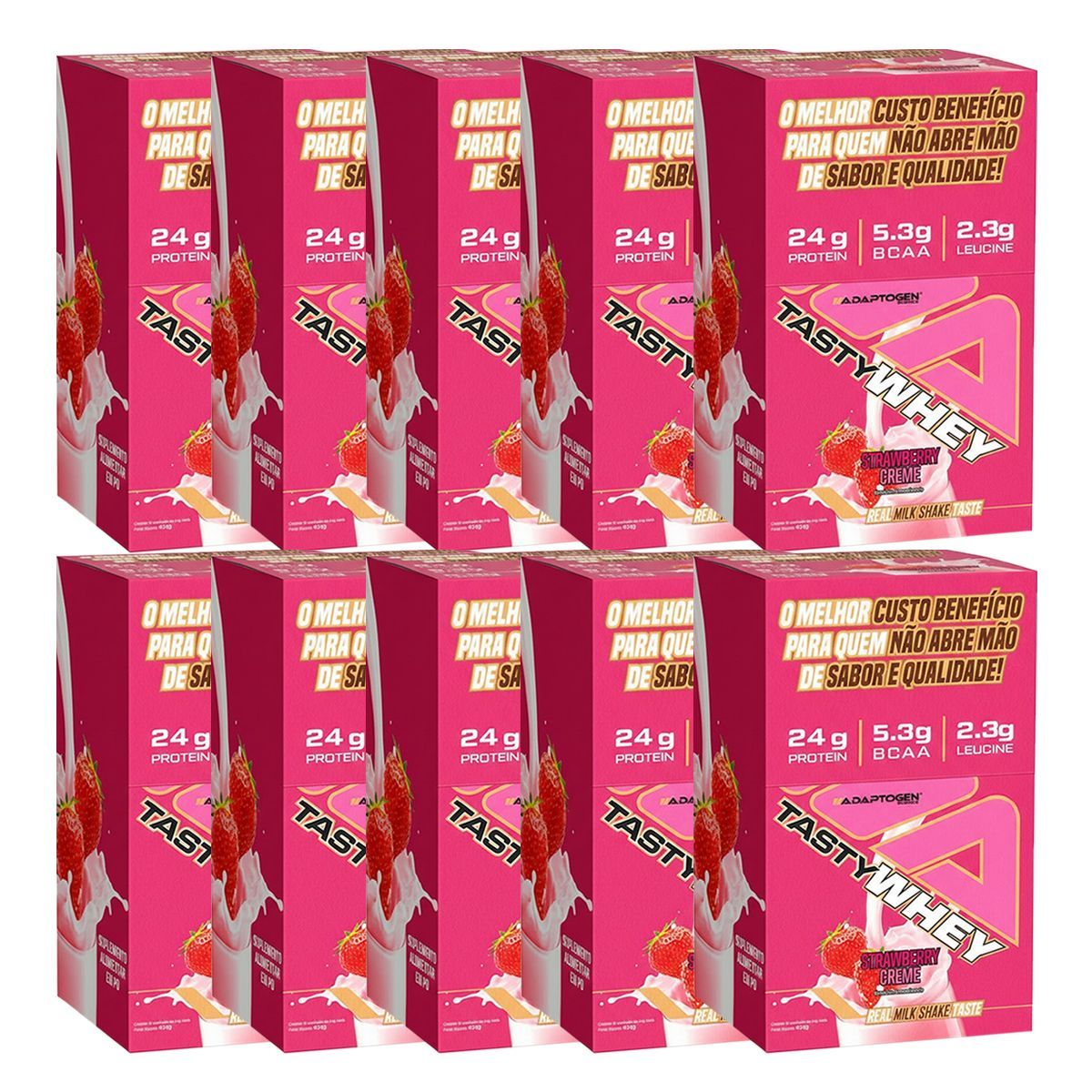Kit 10X Tasty Whey 3W - 12 Sach�s 34g Strawberry Creme - Adaptogen