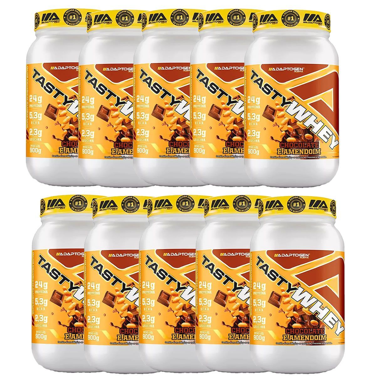 Kit 10X Tasty Whey 3W - 900g Chocolate e Amendoin - Adaptogen