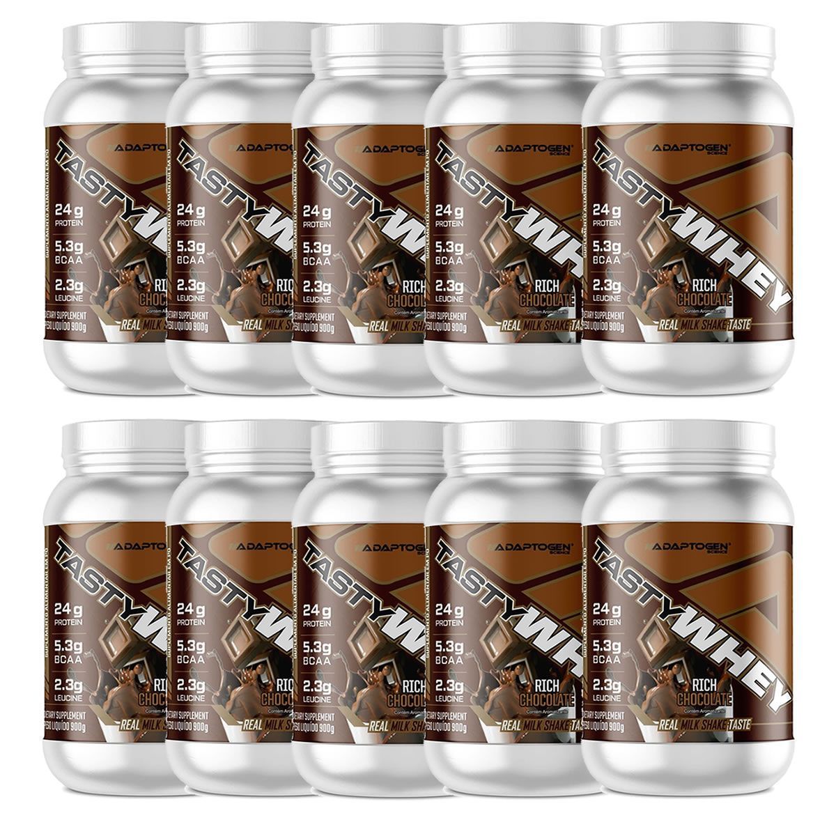 Kit 10X Tasty Whey 3W - 900g Chocolate Sui�o - Adaptogen