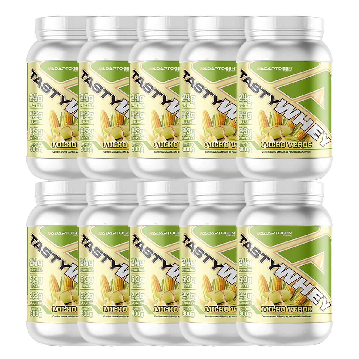 Kit 10X Tasty Whey 3W - 900g Milho Verde - Adaptogen