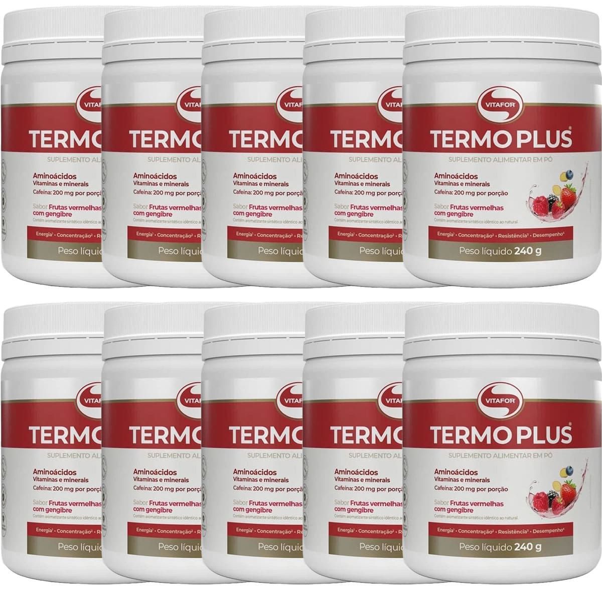Kit 10X Termo Plus - 240g Frutas Vermelhas com Gengibre - Vitafor