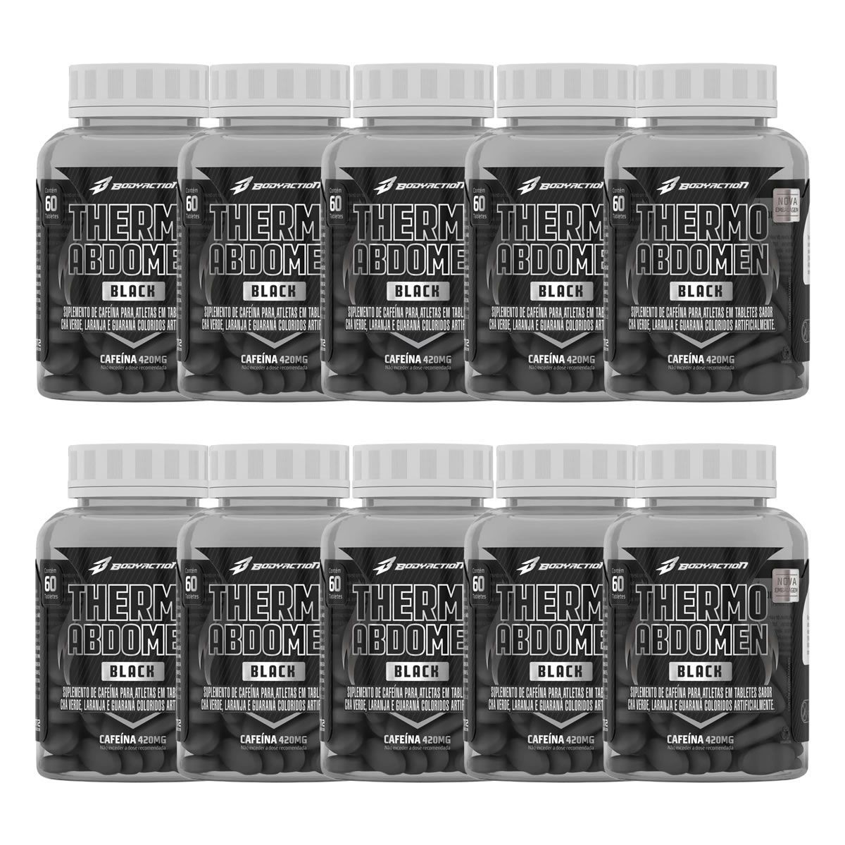 Kit 10X Thermo Abdomen Black - 60 Comprimidos - BodyAction
