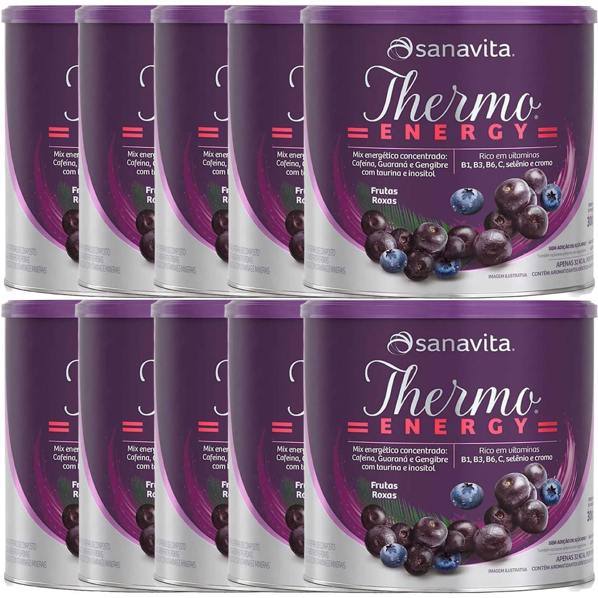 Kit 10X Thermo Energy - 300g Frutas Roxas - Sanavita