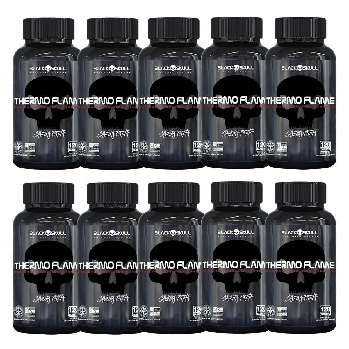 Kit 10X Thermo Flame Hardcore Termog�nico - 120 Tablets - Black Skull
