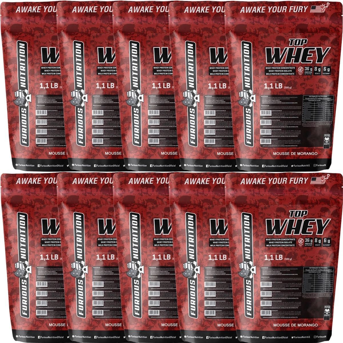 Kit 10X Top Whey - 500g Refil Mousse de Morango - Furious Nutrition
