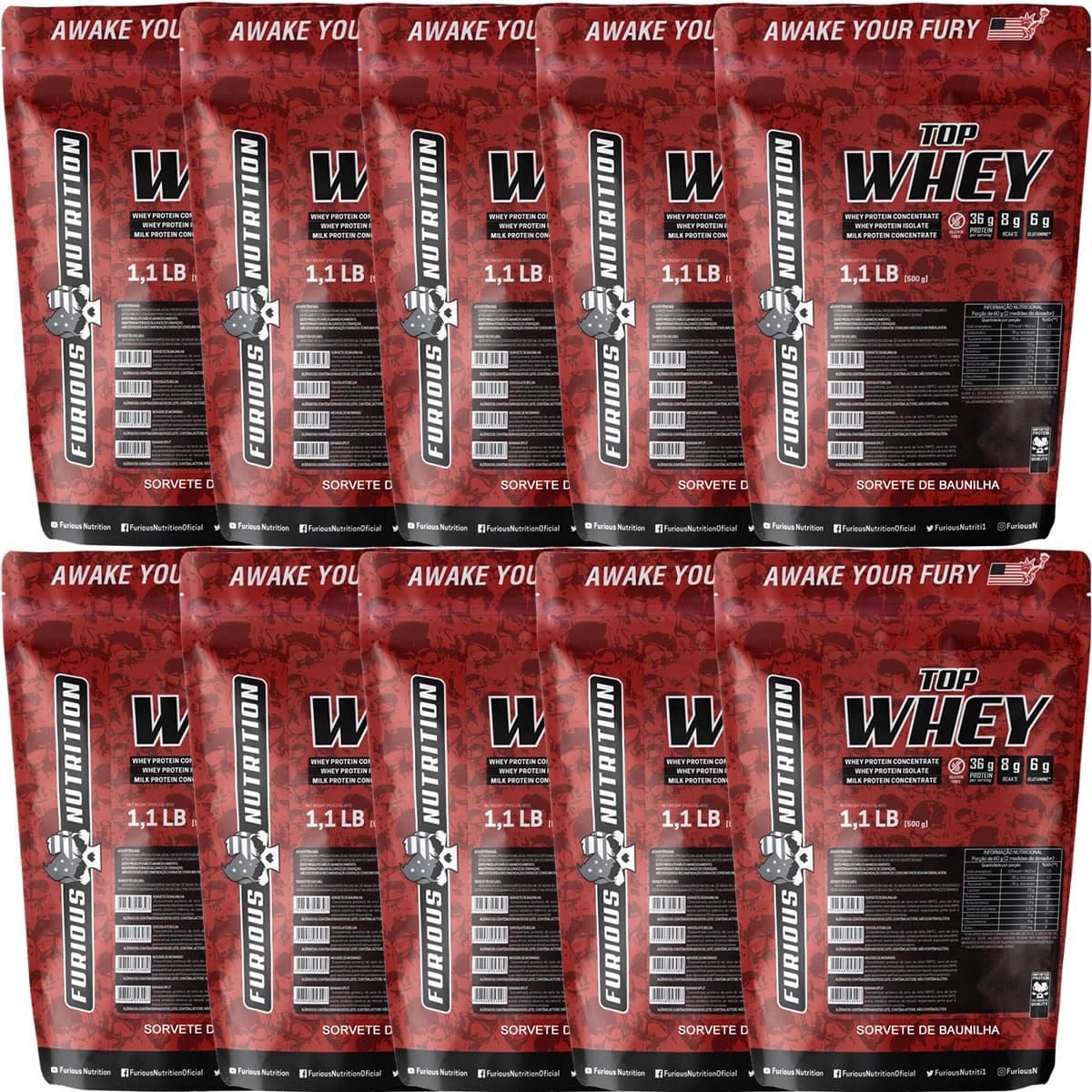 Kit 10X Top Whey - 500g Refil Sorvete de Baunilha - Furious Nutrition